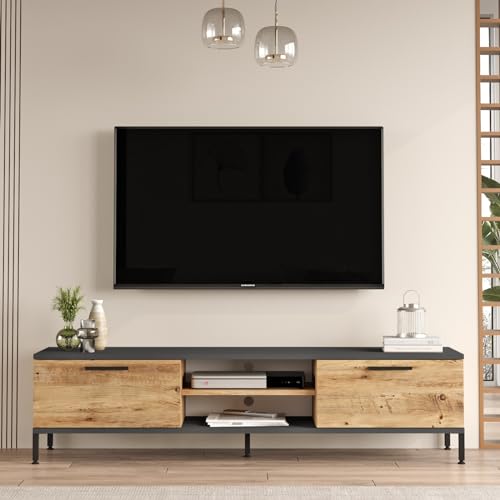 Hanah Home Stylish TV Unit, Atlantic Pine & Anthracite, 160 cm x 39.1 cm x 35 cm | 100% Melamine Coated Particle Board, 18 mm Thick | Modern Design for Living Room Hanah Home Stylish TV Unit, Atlantic Pine & Anthracite, 160 cm x 39.1 cm x 35 cm | 100% Melamine Coated Particle Board, 18 mm Thick | Modern Design for Living Room von Hanah Home