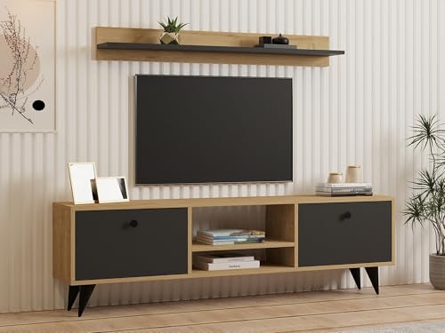Hanah Home Stylish TV Unit, Sapphire & Anthracite, 160 x 48 x 29.5 cm | 100% Melamine Coated Particle Board, 18 mm Thick | Wall-Mountable, Multiple Shelves, Extra Storage Hanah Home Stylish TV Unit, Sapphire & Anthracite, 160 x 48 x 29.5 cm | 100% Melamine Coated Particle Board, 18 mm Thick | Wall-Mountable, Multiple Shelves, Extra Storage von Hanah Home