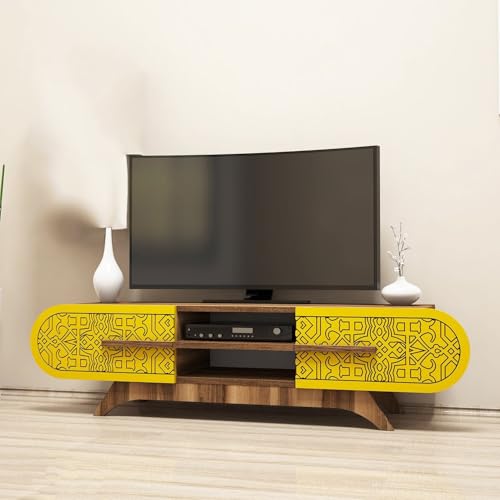 Hanah Home Stylish TV Unit, Walnut & Yellow, 145 x 37 x 37 cm | 100% Melamine Coated Particle Board, 18 mm Thick | Modern Design for Living Room & Entertainment Spaces Hanah Home Stylish TV Unit, Walnut & Yellow, 145 x 37 x 37 cm | 100% Melamine Coated Particle Board, 18 mm Thick | Modern Design for Living Room & Entertainment Spaces von Hanah Home