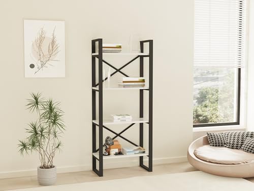 Hanah Home Stylish Wall-Mounted Bookshelf, 66 cm x 150 cm x 32 cm | 100% Melamine Coated Particle Board & Metal Frame | Modern White & Black Design, Space-Saving Solution Hanah Home Stylish Wall-Mounted Bookshelf, 66 cm x 150 cm x 32 cm | 100% Melamine Coated Particle Board & Metal Frame | Modern White & Black Design, Space-Saving Solution von Hanah Home