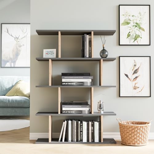 Hanah Home Stylish Wall-Mounted Bookshelf, Anthracite & Oak, 90 x 25 x 127.4 cm | 100% Melamine Coated Particle Board, 18 mm Thick | Space-Saving Design with Multiple Shelves Hanah Home Stylish Wall-Mounted Bookshelf, Anthracite & Oak, 90 x 25 x 127.4 cm | 100% Melamine Coated Particle Board, 18 mm Thick | Space-Saving Design with Multiple Shelves von Hanah Home
