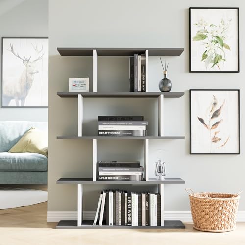 Hanah Home Stylish Wall-Mounted Bookshelf, Anthracite & White, 90 x 25 x 127.4 cm | 100% Melamine Coated Particle Board, 18 mm Thick | Space-Saving Design with Numerous Shelves Hanah Home Stylish Wall-Mounted Bookshelf, Anthracite & White, 90 x 25 x 127.4 cm | 100% Melamine Coated Particle Board, 18 mm Thick | Space-Saving Design with Numerous Shelves von Hanah Home