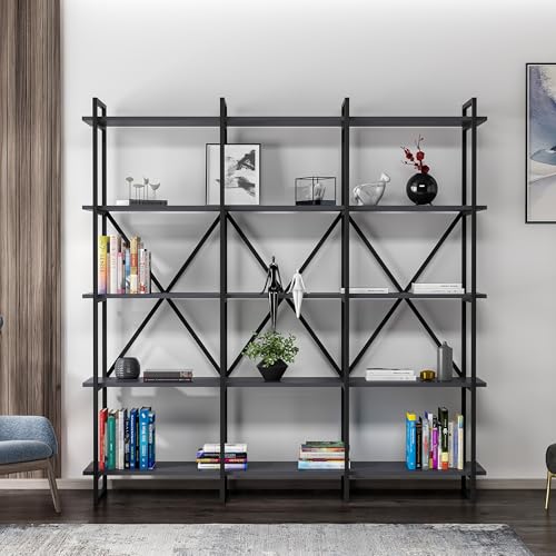 Hanah Home Stylish Wall-Mounted Bookshelf, Black & Anthracite, 180 x 34 x 180 cm | 100% Melamine Coated Particle Board, 18 mm Thick | Space-Saving Design with Numerous Shelves von Hanah Home
