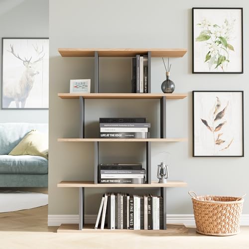 Hanah Home Stylish Wall-Mounted Bookshelf, Oak & Anthracite, 90 x 25 x 127.4 cm | 100% Melamine Coated Particle Board, 18 mm Thick | Space-Saving Design with Numerous Shelves Hanah Home Stylish Wall-Mounted Bookshelf, Oak & Anthracite, 90 x 25 x 127.4 cm | 100% Melamine Coated Particle Board, 18 mm Thick | Space-Saving Design with Numerous Shelves von Hanah Home