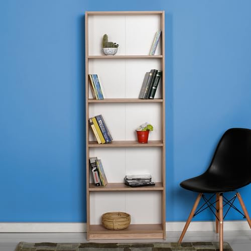 Hanah Home Stylish Wall-Mounted Bookshelf, Sonomo Color, 64 x 182 x 26 cm | 100% Melamine Coated Particle Board, 16 mm Thick | Ideal for School & Study Spaces von Hanah Home