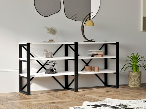 Hanah Home Stylish Wall-Mounted Bookshelf, White & Black, 133.2 cm | 100% Melamine Coated Particle Board, 18 mm Thick | Multiple Shelves for Extra Storage von Hanah Home