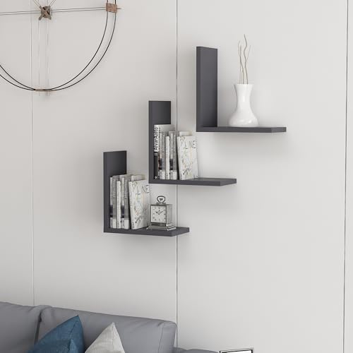 Hanah Home Stylish Wall Shelf, Anthracite, 30 x 16 x 11 cm | 100% Melamine Coated Particle Board, 18 mm Thick | Versatile Design with Multiple Shelves, Space-Saving Solution Hanah Home Stylish Wall Shelf, Anthracite, 30 x 16 x 11 cm | 100% Melamine Coated Particle Board, 18 mm Thick | Versatile Design with Multiple Shelves, Space-Saving Solution von Hanah Home
