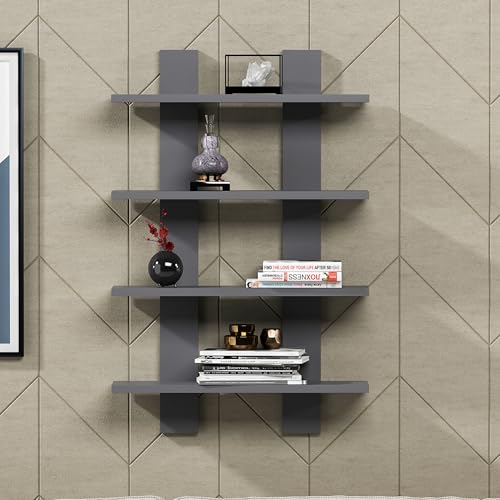 Hanah Home Stylish Wall Shelf, Anthracite, 59.6 x 16.4 x 90 cm | 100% Melamine Coated Particle Board, 18 mm Thick | Perfect for Scandinavian & School Decor Hanah Home Stylish Wall Shelf, Anthracite, 59.6 x 16.4 x 90 cm | 100% Melamine Coated Particle Board, 18 mm Thick | Perfect for Scandinavian & School Decor von Hanah Home