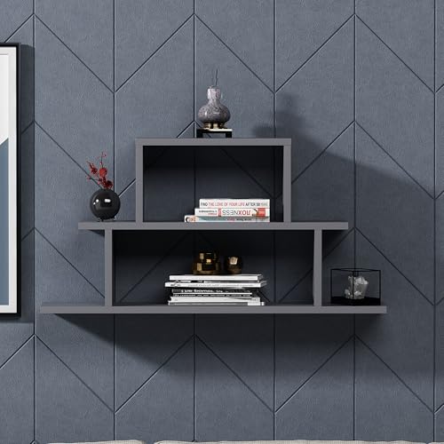 Hanah Home Stylish Wall Shelf, Anthracite, 90 x 19.6 x 45.4 cm | 100% Melamine Coated Particle Board, 18 mm Thick | Versatile Storage Solution for Modern Spaces Hanah Home Stylish Wall Shelf, Anthracite, 90 x 19.6 x 45.4 cm | 100% Melamine Coated Particle Board, 18 mm Thick | Versatile Storage Solution for Modern Spaces von Hanah Home