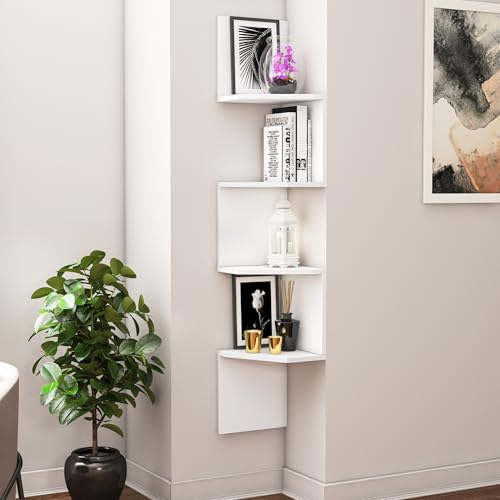 Hanah Home Stylish Wall Shelf, White, 29.6 x 29.6 x 155.2 cm | 100% Melamine Coated Particle Board, 18 mm Thick | Versatile Storage Solution for Modern Spaces von Hanah Home