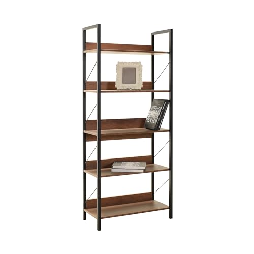 Hanah Home Stylish Walnut Bookshelf with Metal Frame, 73 x 172 x 35 cm | 100% Melamine Coated Particle Board, 16 mm Thick | Wall-Mountable, Versatile Storage Solution Hanah Home Stylish Walnut Bookshelf with Metal Frame, 73 x 172 x 35 cm | 100% Melamine Coated Particle Board, 16 mm Thick | Wall-Mountable, Versatile Storage Solution von Hanah Home