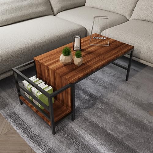 Hanah Home Stylish Walnut Coffee Table, 110 x 60 x 50 cm | 100% Melamine Coated Particle Board, 18 mm Thick | Durable Electrostatic Powder Coated Metal Legs Hanah Home Stylish Walnut Coffee Table, 110 x 60 x 50 cm | 100% Melamine Coated Particle Board, 18 mm Thick | Durable Electrostatic Powder Coated Metal Legs von Hanah Home