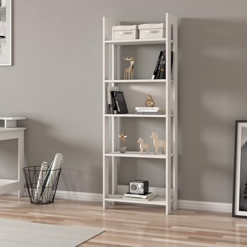 Hanah Home Stylish White Bookshelf, 64 cm x 180 cm x 30 cm | 100% Melamine Coated Particle Board, 18 mm Thick | Wall-Mountable, Multiple Shelves for Modern Spaces Hanah Home Stylish White Bookshelf, 64 cm x 180 cm x 30 cm | 100% Melamine Coated Particle Board, 18 mm Thick | Wall-Mountable, Multiple Shelves for Modern Spaces von Hanah Home
