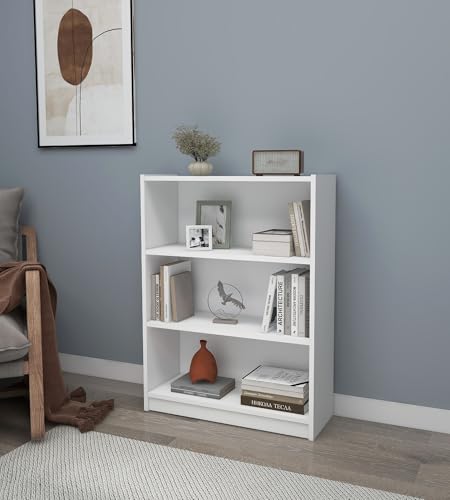 Hanah Home Stylish White Bookshelf, 80 cm x 106 cm x 28 cm | 100% Melamine Coated Particle Board, 18 mm Thick | Wall-Mountable, Perfect for Modern Spaces von Hanah Home