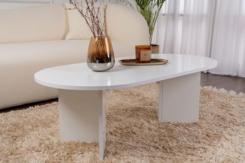 Hanah Home Stylish White Coffee Table, 119 x 60 x 39.8 cm | 100% Melamine Coated Particle Board, 18 mm Thick | Modern Design for Living Room & Lounge von Hanah Home