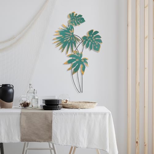 Handmade Decorative Metal Wall Accessory, 66 x 111 cm, 100% Metal (1.5 mm) | Turquoise & Yellow, Unique Hand-Painted Design | Perfect for Home Decor von Hanah Home