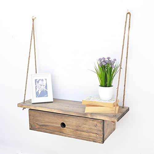 Handmade Wall Shelf, 60 cm Walnut, 100% Spruce Wood, 1 Drawer, 7 Kg Capacity | Rustic & Scandinavian Design | Perfect for Home Decor & Storage von Hanah Home
