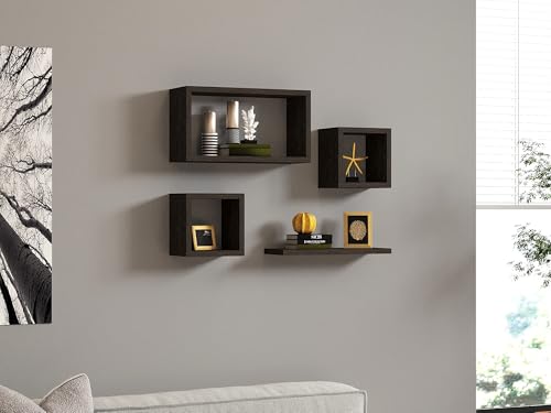 Modern Anthracite Wall Shelf Set (3 Pieces) | 100% Melamine Coated Particle Board, 18mm Thick | Stylish Scandinavian Design for Home & Office von Hanah Home