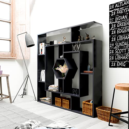 Modern Black Bookshelf, 134 x 134 x 22 cm | 100% Melamine Coated Particle Board, 18 mm Thick | Wall-Mountable, Stylish Storage Solution for Home & Office Modern Black Bookshelf, 134 x 134 x 22 cm | 100% Melamine Coated Particle Board, 18 mm Thick | Wall-Mountable, Stylish Storage Solution for Home & Office von Hanah Home