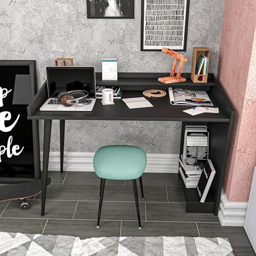 Modern Black Study Desk, 121.8 cm x 59 cm x 88.3 cm | 100% Melamine Coated Particle Board, 18 mm Thick | Stylish & Functional for Home or Hotel Use von Hanah Home