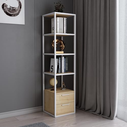 Modern Bookshelf, White & Oak, 39 x 39 x 160 cm | 100% Melamine Coated Particle Board, 18 mm Thick, Sturdy Metal Frame | Stylish Storage for Home & Office Modern Bookshelf, White & Oak, 39 x 39 x 160 cm | 100% Melamine Coated Particle Board, 18 mm Thick, Sturdy Metal Frame | Stylish Storage for Home & Office von Hanah Home