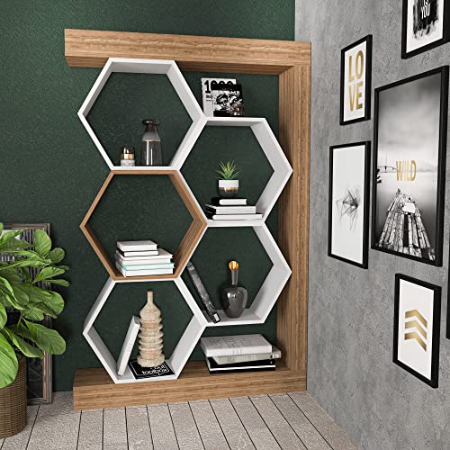 Modern Bookshelf, White & Walnut, 90 x 24.6 x 140 cm | 100% Melamine Coated Particle Board, 18 mm Thick | Stylish Storage for Home & Office Modern Bookshelf, White & Walnut, 90 x 24.6 x 140 cm | 100% Melamine Coated Particle Board, 18 mm Thick | Stylish Storage for Home & Office von Hanah Home