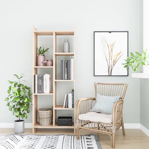Modern Oak Bookshelf, 63.2 cm Wide, 160 cm High | 100% Melamine Coated Particle Board, 18 mm Thick | Wall-Mountable, Scandinavian Design, Stylish Storage von Hanah Home