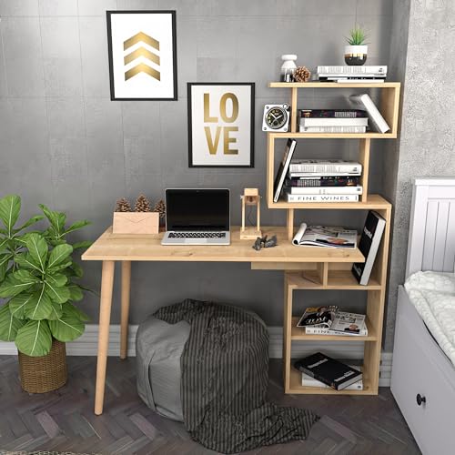 Modern Scandinavian Study Desk, Oak Color, 133 x 55 x 146.4 cm | 100% Melamine Coated Particle Board, 18 mm Thick | Stylish & Functional for Home Office Modern Scandinavian Study Desk, Oak Color, 133 x 55 x 146.4 cm | 100% Melamine Coated Particle Board, 18 mm Thick | Stylish & Functional for Home Office von Hanah Home