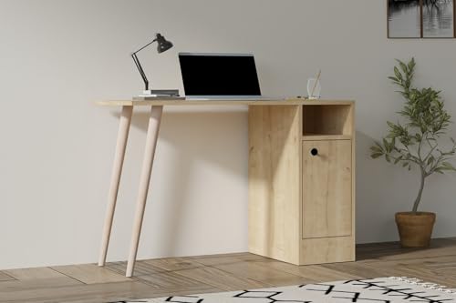 Modern Study Desk, Oak Color, 110 x 74 x 50 cm | 100% Melamine Coated Particle Board, 18 mm Thick | Wall-Mountable, Scandinavian Design for School & Home Modern Study Desk, Oak Color, 110 x 74 x 50 cm | 100% Melamine Coated Particle Board, 18 mm Thick | Wall-Mountable, Scandinavian Design for School & Home von Hanah Home