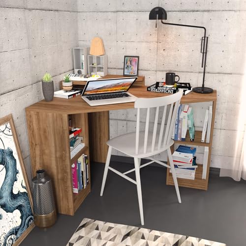 Modern Study Desk, Walnut Color, 120 x 90 x 76.8 cm | 100% Melamine Coated Particle Board, 18 mm Thick | Stylish & Functional for Home Office von Hanah Home