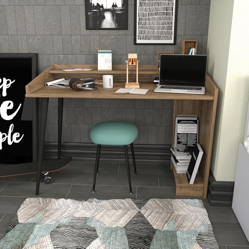 Modern Study Desk, Walnut Color, 121.8 x 59 x 88.3 cm | 100% Melamine Coated Particle Board, 18 mm Thickness | Stylish & Functional for Home or Hotel von Hanah Home