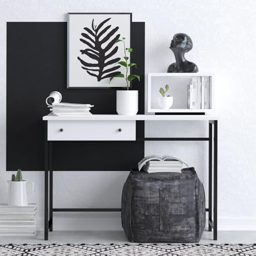 Modern Study Desk with Bookshelf, White & Black, 100 cm x 74 cm x 45 cm | 100% Melamine Coated Particle Board, 18 mm Thick | Stylish & Functional Design von Hanah Home