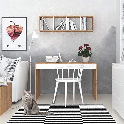 Modern Study Desk with Wall Shelf, Oak Color, 120 x 74 x 60 cm | 100% Melamine Coated Particle Board, 18 mm Thick | Stylish & Functional for Home Office von Hanah Home