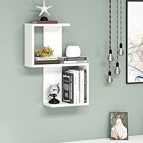 Modern Wall Shelf, White, 29.8 x 60 x 16.4 cm | 100% Melamine Coated Particle Board, 18 mm Thick | Multipurpose Hanging Rack for Home & Office von Hanah Home