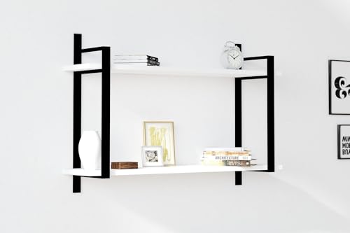 Modern Wall Shelf, White, 90 x 60 x 22 cm | 100% Melamine Coated Particle Board, 18 mm Thick | Stylish & Functional Storage Solution for Home & Office von Hanah Home