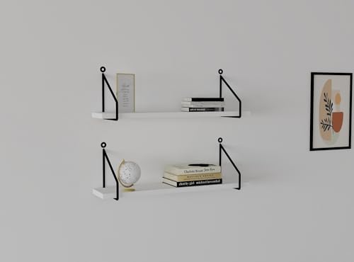 Modern Wall Shelf (2 Pieces), White, 60 x 12 cm | 100% Melamine Coated Particle Board, 18 mm Thick | Stylish & Functional Storage for Home & Office von Hanah Home