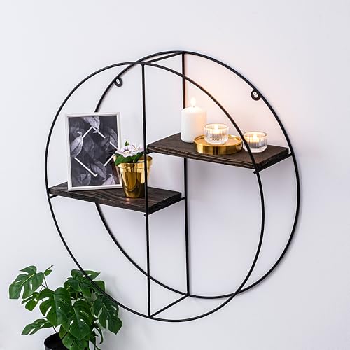 Modern Wall Shelf Set (2 Pieces), Black & Walnut, 60 x 60 x 15 cm | 100% Spruce Wood & Metal Frame | Stylish & Functional for Home & Office von Hanah Home