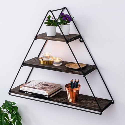 Modern Wall Shelf Set (3 Pieces), Black & Walnut, 60 x 52 x 15 cm | 100% Spruce Wood & Metal Frame | Stylish Storage for Home & Office von Hanah Home