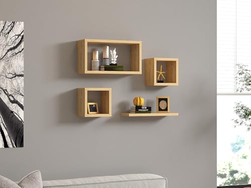 Modern Wall Shelf Set (3 Pieces) in Sapphire Oak, 100% Melamine Coated, 18mm Thick | Stylish & Functional for Home Decor, Scandinavian Design von Hanah Home
