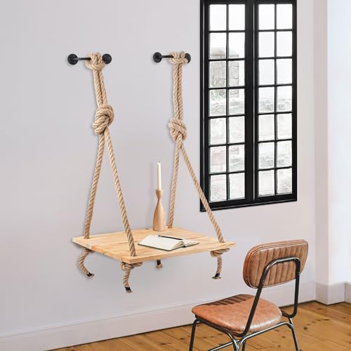 Modern Wall Shelf with Solid Wood & Metal, 60x90x55 cm | Adjustable Height, 10 kg Capacity, Rope Connection | Rustic & Novelty Design for Home Decor Modern Wall Shelf with Solid Wood & Metal, 60x90x55 cm | Adjustable Height, 10 kg Capacity, Rope Connection | Rustic & Novelty Design for Home Decor von Hanah Home