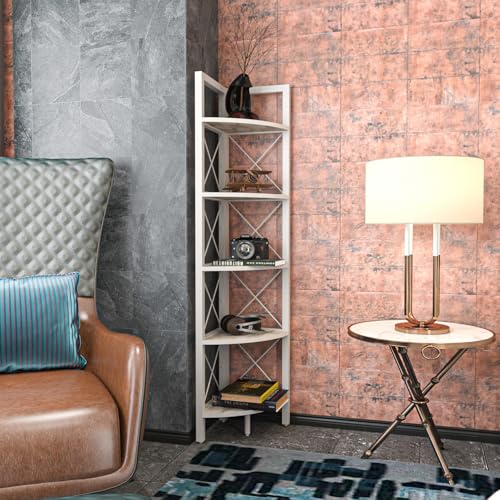 Modern White Bookshelf, 160 cm Height, 30.5 cm Width, 33 cm Depth | 100% Melamine Coated Particle Board, 18 mm Thickness | Stylish & Functional Storage Solution von Hanah Home