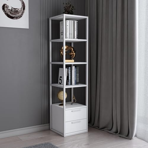 Modern White Bookshelf, 160 cm Height, 39 cm Width, 39 cm Depth | 100% Melamine Coated Particle Board & Metal Frame | Stylish Storage for Home & Office Modern White Bookshelf, 160 cm Height, 39 cm Width, 39 cm Depth | 100% Melamine Coated Particle Board & Metal Frame | Stylish Storage for Home & Office von Hanah Home