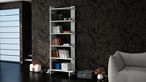 Modern White Bookshelf, 170 cm Height, 46.8 cm Width, 21.3 cm Depth | 100% Melamine Coated, 18 mm Thick | Wall-Mountable, Stylish & Functional Design von Hanah Home