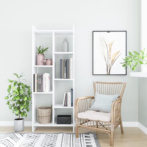 Modern White Bookshelf, 63.2 cm x 25 cm x 160 cm | 100% Melamine Coated Particle Board, 18 mm Thick | Wall-Mountable, Scandinavian Design, Ideal for Home & School Modern White Bookshelf, 63.2 cm x 25 cm x 160 cm | 100% Melamine Coated Particle Board, 18 mm Thick | Wall-Mountable, Scandinavian Design, Ideal for Home & School von Hanah Home