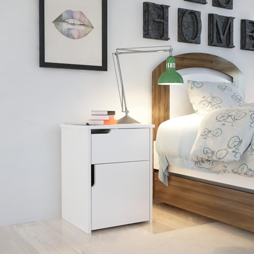 Modern White Nightstand with 1 Drawer & Multiple Shelves, 45 x 60 x 40 cm | 100% Melamine Coated Particle Board, 18 mm Thick | Stylish Scandinavian Design for Home & Hotel Modern White Nightstand with 1 Drawer & Multiple Shelves, 45 x 60 x 40 cm | 100% Melamine Coated Particle Board, 18 mm Thick | Stylish Scandinavian Design for Home & Hotel von Hanah Home