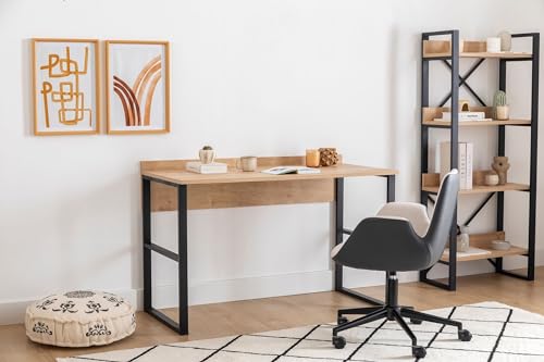Multipurpose Study Desk, Sapphire & Black, 120 x 75 x 60 cm | 100% Melamine Coated Particle Board, 18 mm Thickness, Metal Frame | Stylish Industrial Design with Extra Storage von Hanah Home
