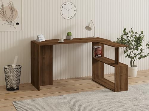 Multipurpose Study Desk, Walnut, 130 x 50 x 73.8 cm | 100% Melamine Coated Particle Board, 18 mm Thick | Additional Storage & Side Shelf Included Multipurpose Study Desk, Walnut, 130 x 50 x 73.8 cm | 100% Melamine Coated Particle Board, 18 mm Thick | Additional Storage & Side Shelf Included von Hanah Home