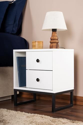 Nightstand, White, Black, 50 x 18 x 5 | Made from 100% Melamine Coated Particle Board, Thickness:18 mm | Perfect for Modern Home Office & Study Spaces, Elegant and Functional Design von Hanah Home
