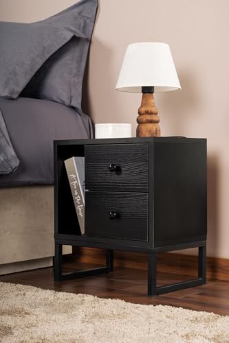 Nightstand, Wood Black, Black, 50 x 18 x 5 | Made from 100% Melamine Coated Particle Board, Thickness:18 mm | Perfect for Modern Home Office & Study Spaces, Elegant and Functional Design von Hanah Home