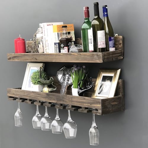 Rustic Bohemian Wall Shelf (2 Pieces), Solid Wood, 90 x 13 x 20 cm | Walnut Finish, Wall-Mounted | Stylish Storage for Home Decor & Organization von Hanah Home